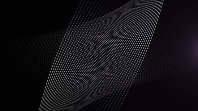Animation of pink trail of falling cubes over parallel white curved lines, moving on black