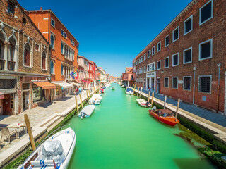 Fototapeta na wymiar Murano Venice City Shape with the water canal and the colored house facades