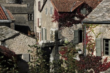 The grey, petrified world of the Medieval Southern French hamlet of La Couvertoirade, dominated by...