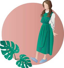 vector design of woman in green dress on transparent background