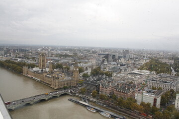 Aerial view of Palace of Westminster and Westminster Bridge.