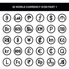 Illustration vector graphic icon of World Currency Icon Set Part 1. Line style icon. Vector illustration isolated on white background. Perfect for website or application design.