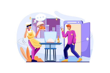 Food Delivery Service Illustration Concept. Flat illustration isolated on white background.