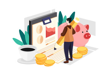 Businesswoman Making Budget Planning Illustration Concept. Flat illustration isolated on white background.