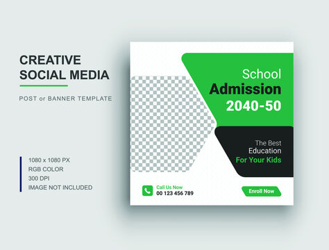 Back to school social media instaram post template, School admission social media banner design