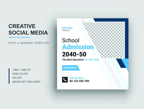 Back to school social media instaram post template, School admission social media banner design