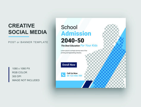 Back to school social media instaram post template, School admission social media banner design