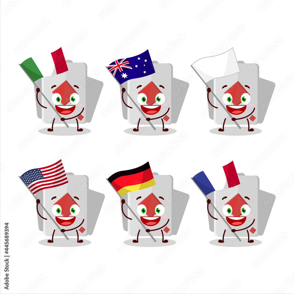 Wall mural remi card diamond cartoon character bring the flags of various countries