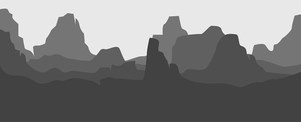 1720 x 720 Monochrome canyon landscape vector illustration used for background, desktop background, minimalist background.