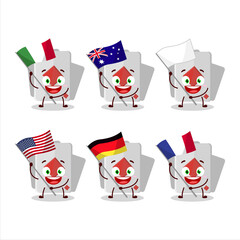 Remi card diamond cartoon character bring the flags of various countries