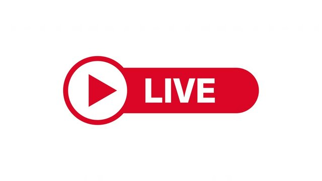 Live streaming icon flat design style with red play button animation