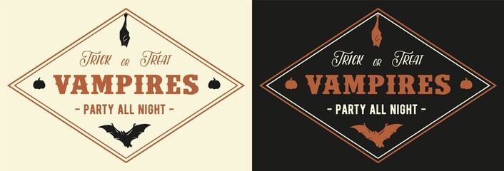 Halloween poster or signboard with vampire for halloween invitation. Night spooky placard for dark party fo happy halloween