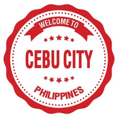 WELCOME TO CEBU CITY - PHILIPPINES, words written on red stamp