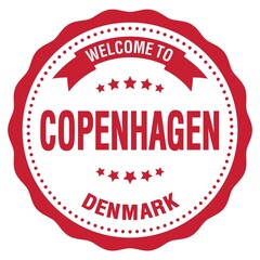 WELCOME TO COPENHAGEN - DENMARK, words written on red stamp