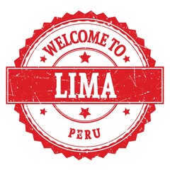 WELCOME TO LIMA - PERU, words written on red stamp