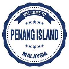 WELCOME TO PENANG ISLAND - MALAYSIA, words written on blue stamp