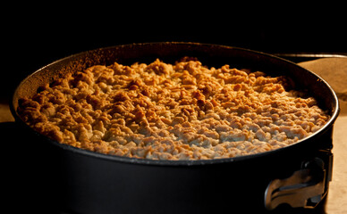 Apple pie round tray in the oven