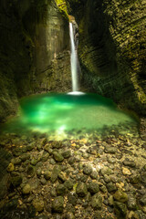 Fototapeta na wymiar Kozjak waterfall ( Slap Kozjak), Kobarid, Slovenia.