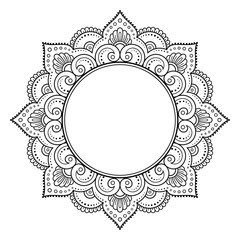 Frame in eastern tradition. Stylized with henna tattoos decorative pattern for decorating covers for book, notebook, casket, magazine, postcard and folder. Flower mandala in mehndi style.