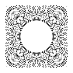 Frame in eastern tradition. Stylized with henna tattoos decorative pattern for decorating covers for book, notebook, casket, magazine, postcard and folder. Flower mandala in mehndi style.