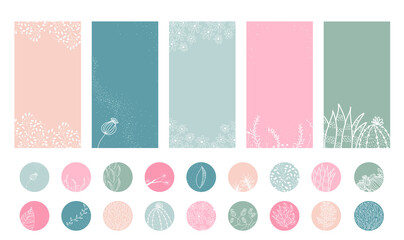 Social media stories and Main Feed cover. Background template with copy space for text and images, floral and leaves in warm earth tone vector illustration. Highlight cover set