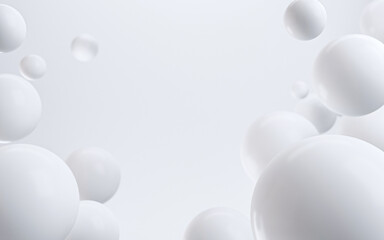 Abstract background with white bubbles. Realistic 3d background. 3d rendering