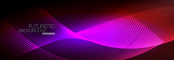 Abstract neon glowing light in the dark with waves. Shiny magic energy and motion concept, vector abstract wallpaper background