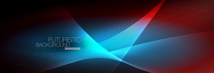 Abstract neon glowing light in the dark with waves. Shiny magic energy and motion concept, vector abstract wallpaper background