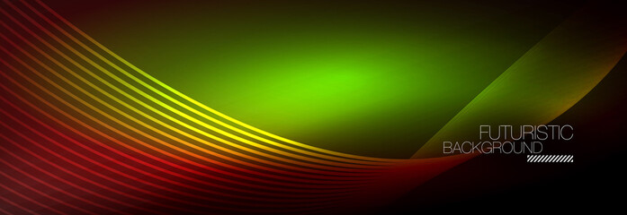 Abstract neon glowing light in the dark with waves. Shiny magic energy and motion concept, vector abstract wallpaper background