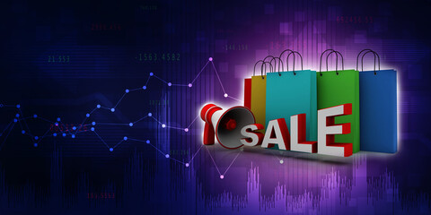 3d rendering e-shopping concept, shopping bag with SOLD text