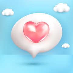 Love emotion cartoon character pink emoji 3d with blue cloud background