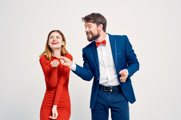 man and woman standing side by side communication friendship together elegant style