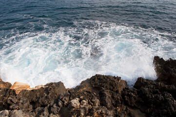 Cliff and Waves. Mediterranean Coast. Salento, Italy