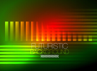 Bright neon color techno abstract background, shiny glowing neon lines in the dark background