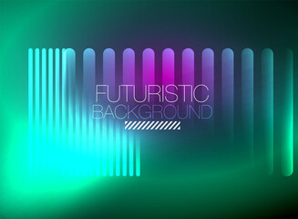 Bright neon color techno abstract background, shiny glowing neon lines in the dark background