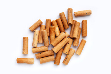 Thai crispy coconut rolls on white