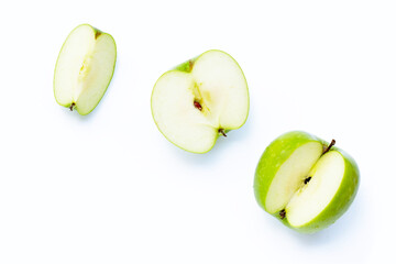 Green apples on white background.