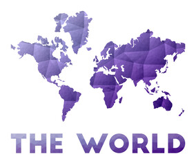 Map of The World. Low poly illustration of the world. Purple geometric design. Polygonal vector illustration.