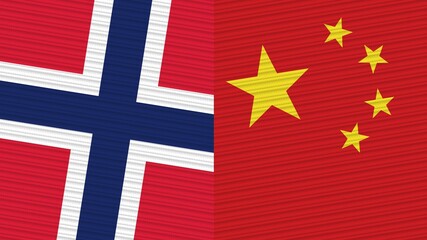 China and Norway Two Half Flags Together Fabric Texture Illustration