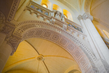 Interior architecture (arch) of the Ta Pinu Cathedral on the island of Gozo in Malta. Basilica of the Blessed Virgin Of Ta' Pinu.