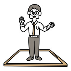 タブレット上でオンライン授業をする講師