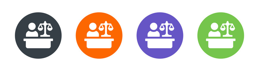 Judge with balance scale icon. Justice and court symbol.
