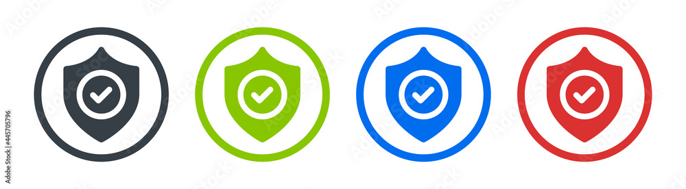 Aufkleber shield icon with checkmark vector symbol. protection, warranty and guarantee on circle sign.