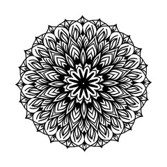 Obraz premium Doodle Mandala colouring book page for adults and children. white and black round decorative. Yoga meditation Vector illustration. Autumn tracing art.