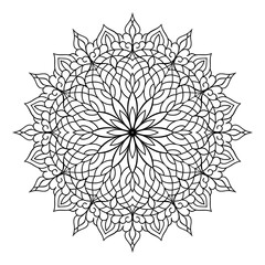 Floral Mandala Coloring Page for Kids & Adults, Black Geometric patten with white background
