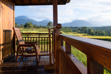 Chair on the balcony with a mountain view