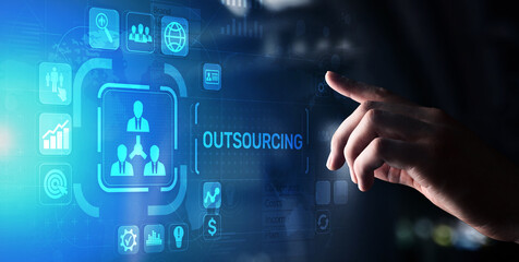 Outsourcing Global recruitment HR concept on virtual screen.