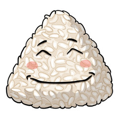 Vector Cartoon Onigiri Character. Rice Ball with Human Face.