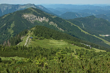 Naklejka na ściany i meble View of mountain panorama from Oetscher in Austria, Europe 