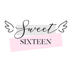 Sweet Sixteen party vector calligraphy design on white background